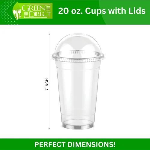 Vista 2 de Green Direct Vasos de plástico desechables transparentes de 20 onzas con tapas, café helado, tazas de té Boba de burbujas para bebidas frías