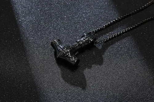 Vista 5 de Colgante nórdico de martillo vikingo Thor para hombre collar de talismán de mitología Vegvisir Mjolnir de acero inoxidable joyería de amuleto nórdico