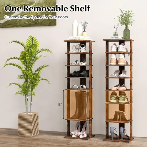 Vista 2 de HOMGX Zapatero vertical de 7 niveles, almacenamiento de zapatos alto y estrecho con estantes extraíbles, organizador de torre de zapatos que ahorra