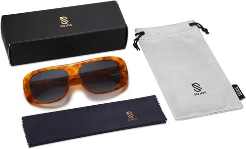Vista 6 de SOJOS Gafas de sol polarizadas cuadradas retro de gran tamaño para mujeres y hombres, gafas de sol grandes, gafas de sol de diseño llamativo SJ2243