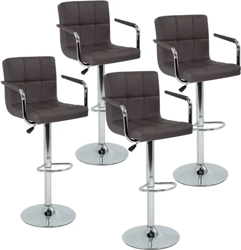 Vista 6 de Juego de 2 taburetes de bar con reposabrazos, taburetes de bar giratorios de altura ajustable con respaldo de piel sintética, silla de comedor alta
