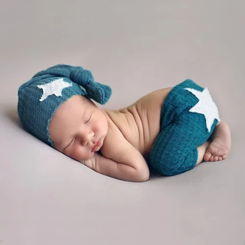 Vista 2 de Trajes de fotografía para recién nacidos, accesorios de fotografía para niños, estrellas, sombrero para dormir, pantalón para sesión de fotos