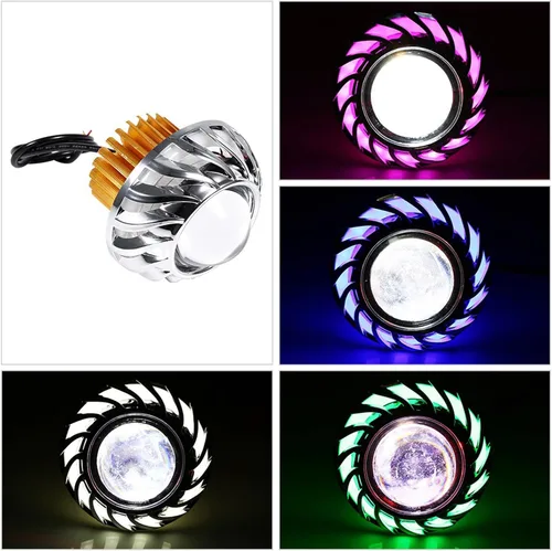 Vista 7 de Faros LED para motocicleta, bombilla para faros delanteros de motocicleta, lente de proyector LED, halo único, ángel, diablo, luz de punto de luz