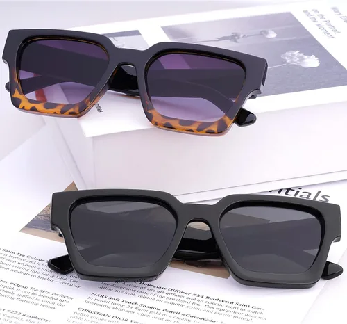 Vista 7 de Haqptul Gafas de sol gruesas con marco cuadrado para hombres y mujeres, color negro, grandes y gruesos, rectangulares, sombras oscuras, gafas
