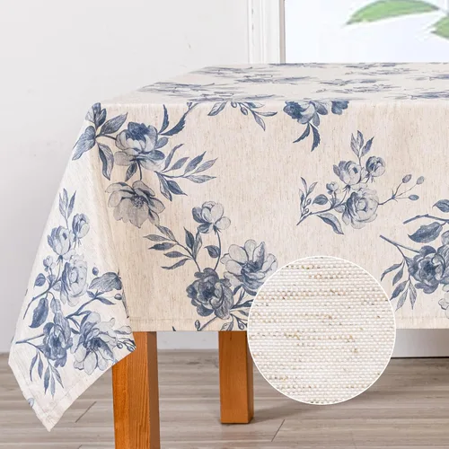 Vista 10 de MYSKY HOME - Mantel para mesa rectangular, impermeable, manteles de algodón suave para interior/exterior, mantel sin arrugas para mesa rectangular