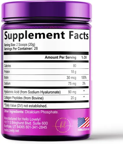 Vista 9 de Polvo de péptidos de colágeno 0.71 oz por porción - Polvo de colágeno hidrolizado alimentado con pasto tipo I y III con ácido hialurónico y biotina