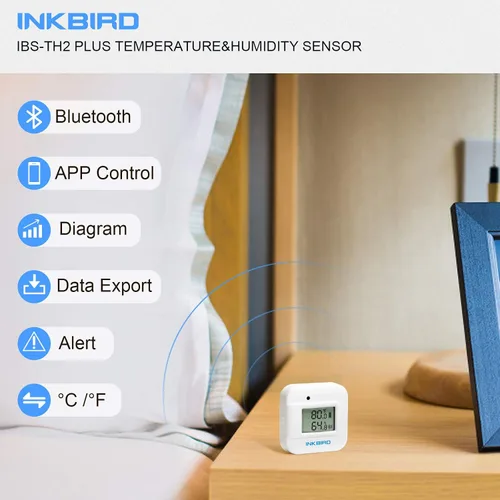 Vista 3 de Inkbird Termómetro inteligente Monitor de temperatura y humedad higrómetro para interiores, aplicación gratuita para iOS y Android, versión IBS-TH2
