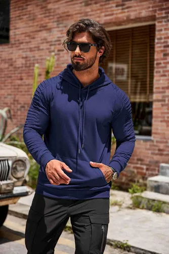 Vista 3 de COOFANDY Sudadera con capucha de entrenamiento para hombre, ligera, atlética, moderna, con bolsillo