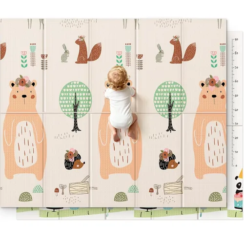 Vista 13 de UANLAUO Alfombra de juego plegable para bebés - 71 x 59 pulgadas, reversible para bebés a niños, antideslizante para interior y exterior