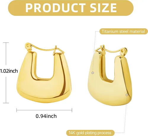 Vista 3 de Aretes de aro gruesos chapados en oro de 14 quilates, ligeros, hipoalergénicos, abiertos, minimalistas, regalos de joyería para mujeres o niñas