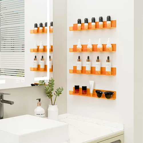 Vista 6 de Paquete de 4 estantes acrílicos para almacenamiento de pared, estantes flotantes de 15 pulgadas para niños, estante de exhibición para baño