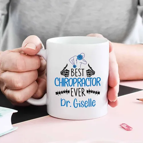 Vista 6 de Taza de té blanca personalizada con nombre quiropráctico de 11 onzas, 15 onzas, taza de café quiropráctico personalizada, taza de café quiropráctica