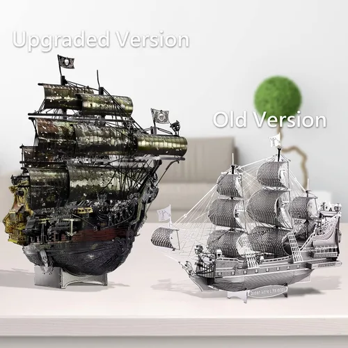 Vista 7 de Piececool - Rompecabezas de metal 3D para adultos, kits de construcción de modelos de barco pirata de La Reina Ana la Venganza, kit de construcción