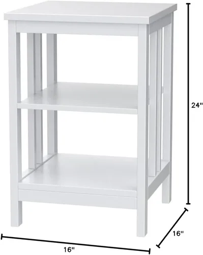 Vista 2 de Safeplus Mesa auxiliar con estante de almacenamiento de 3 niveles para sala de estar, dormitorio, marco de madera estable, fácil montaje