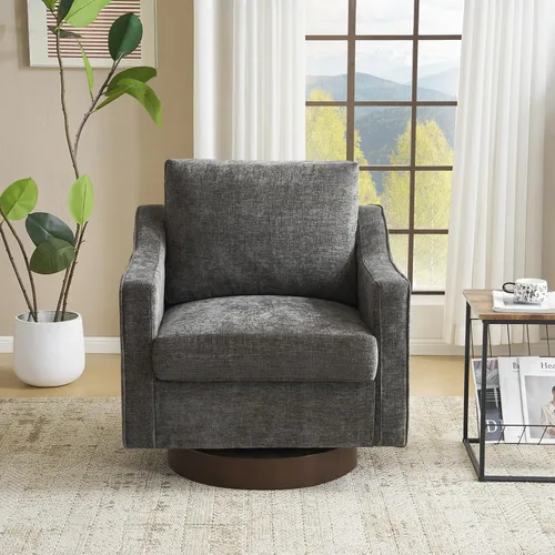 Vista 14 de VINGLI Silla giratoria moderna de estilo mitad de siglo, sillón tapizado 360°, sofá para el hogar con brazos de seguimiento para sala de estar