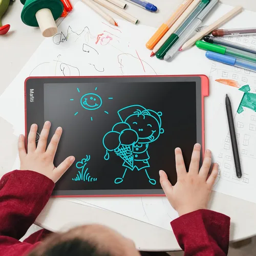 Vista 3 de Mafiti - Tablet de escritura LCD de 12 pulgadas, colorida, blocs electrónicos para escritura y dibujo, pizarra de garabatos para niños y niñas, rojo