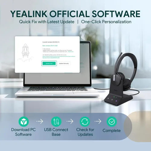 Vista 6 de Auriculares Yealink WH64 DECT & Bluetooth Mono para Equipos, Auriculares Inalámbricos de Largo Alcance de 185m, Micrófono con Cancelación de Ruido