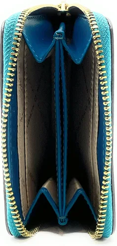 Vista 5 de Michael Kors Jet Set - Funda para tarjetas de viaje con cremallera alrededor color marrón MK Lagoon MarrónAzul M