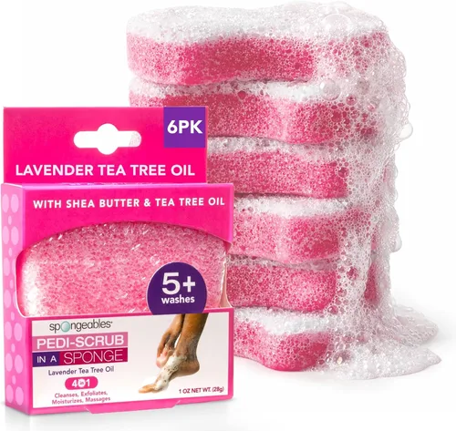 Vista 26 de Spongeables Pedi Scrub Foot Exfoliating 20+ Wash Sponge, aceite de argán, 2