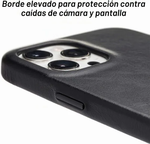 Vista 2 de Funda de teléfono delgada de cuero Wilken compatible con iPhone 15 Compatible con MagSafe y carga inalámbrica Cubierta de cuero de grano Negro
