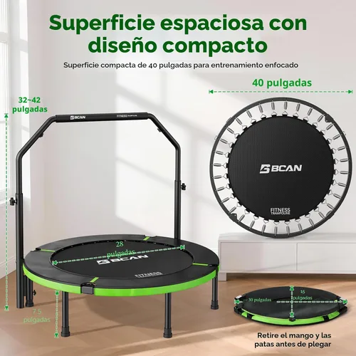 Vista 9 de BCAN SP3 40/48" Exercise Rebounder Trampoline for Adults, Handlebar, Indoor