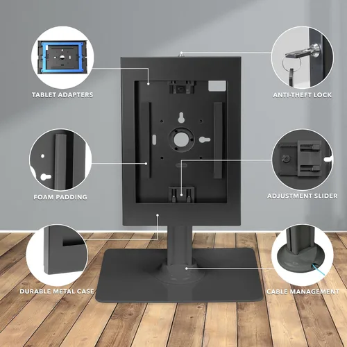 Vista 3 de Mount-It! Quiosco antirrobo para tableta, gabinete de tableta de encimera con bloqueo con base independiente, carcasa universal compatible con iPads