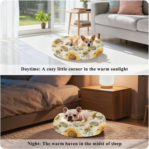 Vista 4 de Pet Dog Beds Relieve Stress Fluffy Dog Pillow Bed for Small Size Pets Sleeping XS Aesthetic Sunflower Neutral