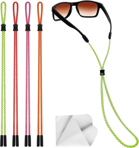 Vista 8 de BILIONE Correas trenzadas fluorescentes para lentes de sol, soporte para gafas de sol alrededor del cuello para hombres, mujeres y niños, cadena