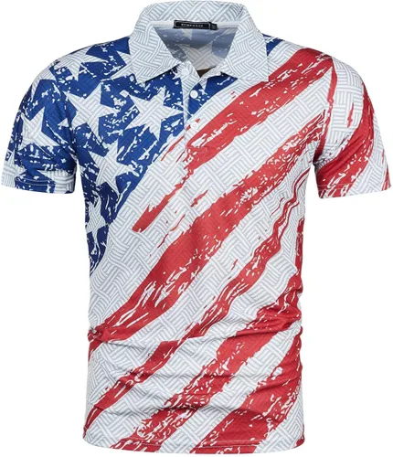 Vista 4 de Conjunto deportivo casual para hombre, diseño de bandera estadounidense, 2 piezas, conjunto de camiseta y pantalones cortos para el verano