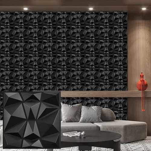 Vista 9 de Heikki Paquete de 30 paneles de pared 3D para decoración de pared interior, paneles de pared con textura de flores de PVC para sala de estar Negro-YJ