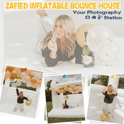 Vista 6 de Castillo inflable blanco de rebote de 13 x 13 x 10 pies, gran casa hinchable de PVC con soplador para niños pequeños y adultos, interior o exterior