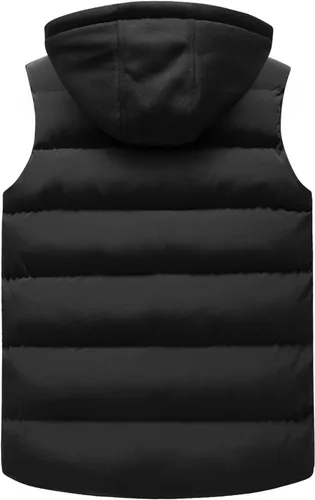 Vista 22 de WENKOMG1 Chaleco con capucha con doble cremallera para hombre, abrigo de color sólido, abrigo cálido y grueso, sin mangas, chaqueta suelta