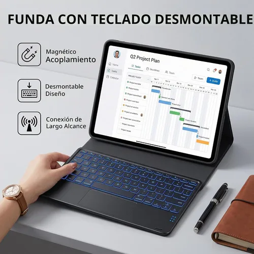 Vista 2 de Funda de teclado retroiluminada con panel táctil para Honor Pad 8 de 12 pulgadas 2022 (HEY-W09), funda inteligente liviana y delgada con soporte