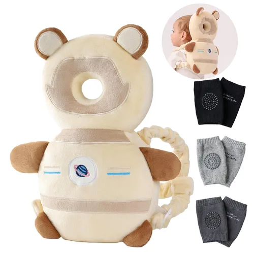 Vista 7 de Feidoog Mochila Cojín Protector de Cabeza para Bebé con 3 Rodilleras para Caminar y Gatear, Astronautas