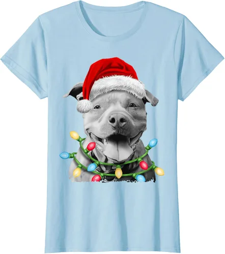 Vista 24 de Pit Bull Santa - Camiseta de perro con luces para árbol de Navidad para niños, Negro, S