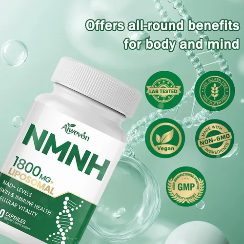 Vista 4 de NMNH 1800mg Suplemento liposomal NAD+, alternativa NMNH NMN con ribósido de nicotinamida y resveratrol, refuerzo NAD para energía celular, apoyo