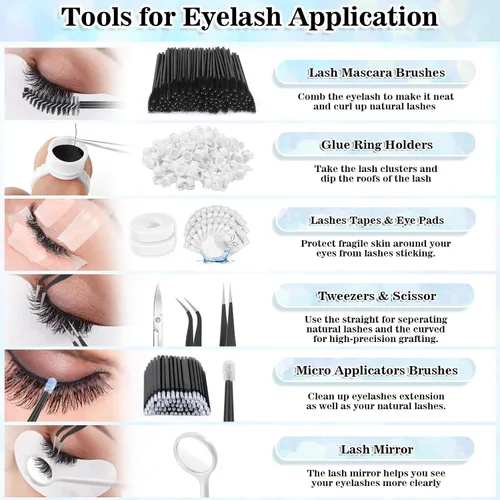 Vista 7 de Kit de extensión EyeLash para principiantes, kit profesional de práctica de extensión de pestañas con todo, cabeza de maniquí, pegamento de pestañas