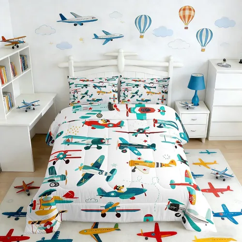 Vista 23 de Castle Fairy Juego de edredón con diseño de gato lindo para niños, tamaño twin, juego de ropa de cama con hojas de flores, luna, noche y cielo