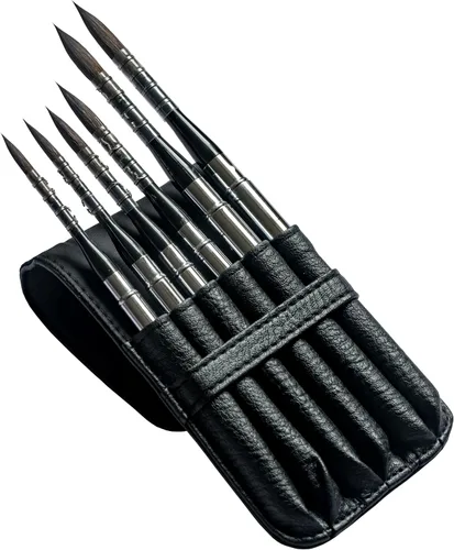Vista 3 de 873Round - Pinceles de pintura profesionales para acuarela, 6 piezas, ardilla sintética, pelo mixto, juego de pinceles de bolsillo de viaje