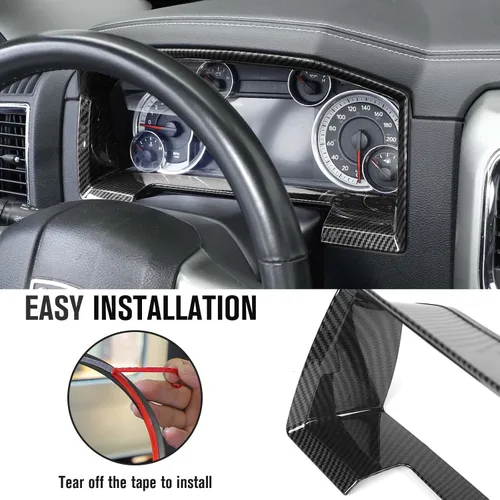 Vista 6 de Jimen Compatible con Dodge Ram 2010-2017, panel de instrumentos de consola central superposición cubierta de tablero (fibra de carbono)