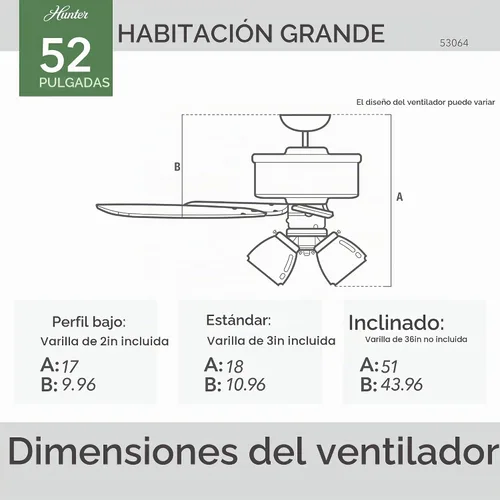 Vista 6 de Hunter Studio Series, Indoor, Ceiling Fan, Quiet, 52 inch, Brushed Nickel Níquel cepillado