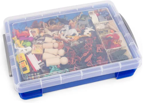 Vista 4 de Play Therapy Kit de bandeja de arena básico portátil para principiantes con bandeja, arena, y miniaturas