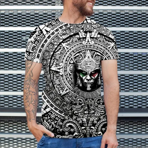 Vista 4 de FAYBA Camisas mexicanas aztecas de manga corta de verano México Jersey unisex 3D Camisas