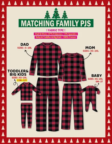 Vista 5 de VAENAIT BABY Infant Toddler Kids Adult Couple Family Matching Women Men Christmas Pjs Xmas Holiday Buffalo Plaid Pajama Set