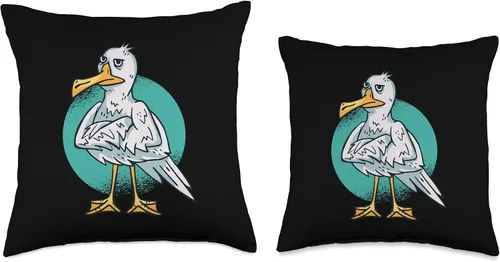 Vista 3 de Funny seagull comic graphic for coast of East Frisians and North Sea Throw Pillow