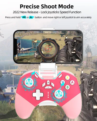 Vista 5 de New Version iPhone Controller with Phone Clip, Pink Wireless Bluetooth Game Controller for iPhoneApple Arcade MFi GamesPCSwitch with MacroLock