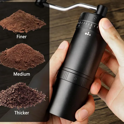 Vista 4 de Molinillo de café manual con rebaba cónica de acero inoxidable de 7 estrellas, molinillo de café portátil con ajuste de molienda ajustable externo