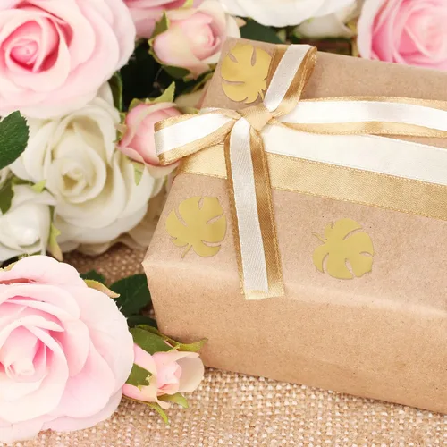 Vista 5 de Whaline Calcomanías de Monstera de lámina dorada, autoadhesivas, hojas de Monstera, calcomanías de plantas tropicales para tarjetas de invitación
