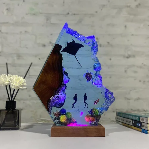 Vista 3 de Lámpara hecha a mano de la resina del océano 3D, luz de la noche de la resina accionada por USB para la decoración