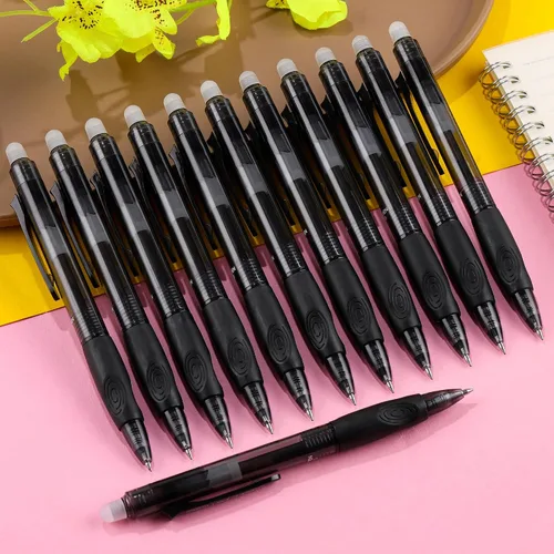 Vista 5 de USUAL Bolígrafos retráctiles borrables, 12 bolígrafos de gel borrables negros de 0.020 in, bolígrafos de gel borrables, color negro, hace que
